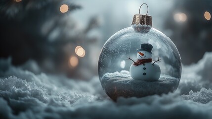 bauble with a little snowman inside and snow for christmas decoration 