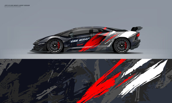 Sport racing supercar wrap livery design red and black color combination for universal medium vector eps10 ready to print printable file