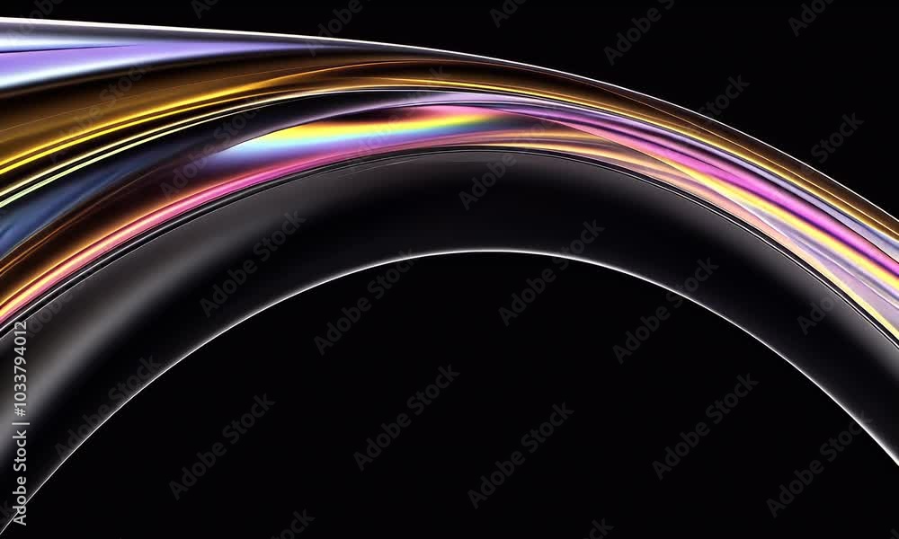 Poster 3d abstract background wave with glowing lines iridescent colors against a black background