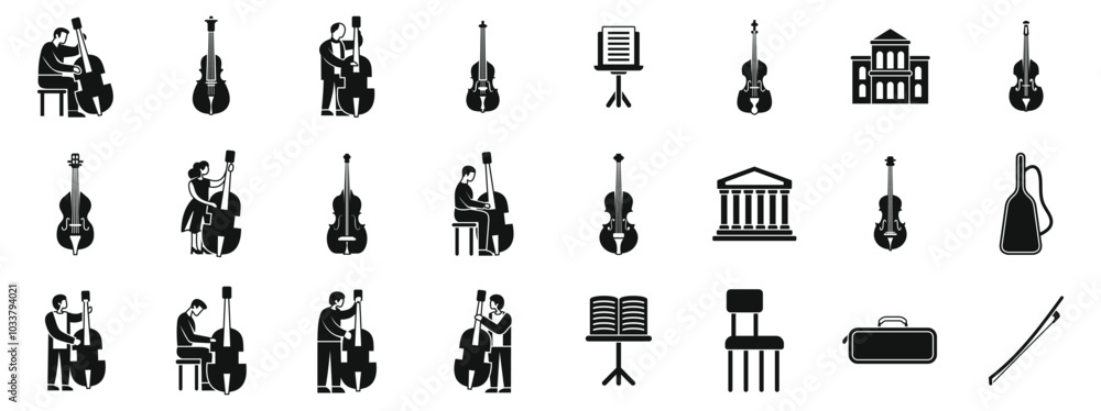 Aufkleber contrabass icons set. musicians playing and learning contrabass instruments icons set. simple set of
