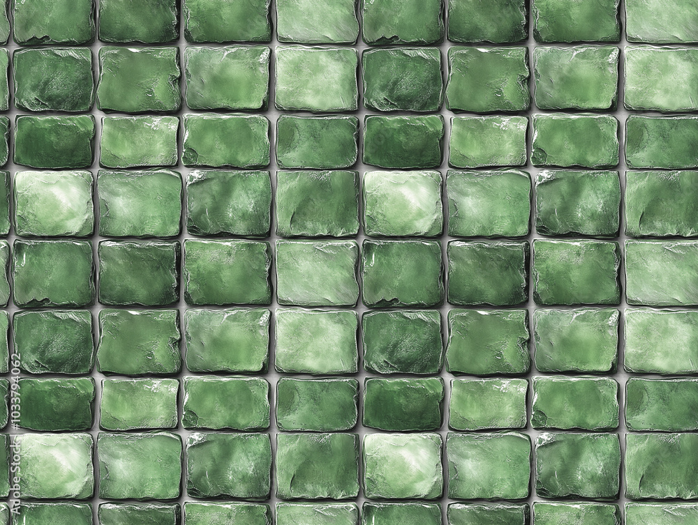 Poster textured green glass tiles in a symmetrical pattern creating an intriguing geometric design