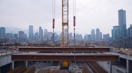 Fototapeta premium Urban Construction with City Skyline in Background