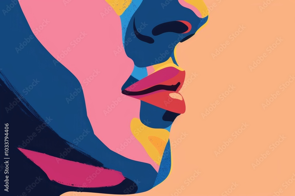 Poster abstract profile of a colorful and stylized face blending various hues in a modern artistic renditio
