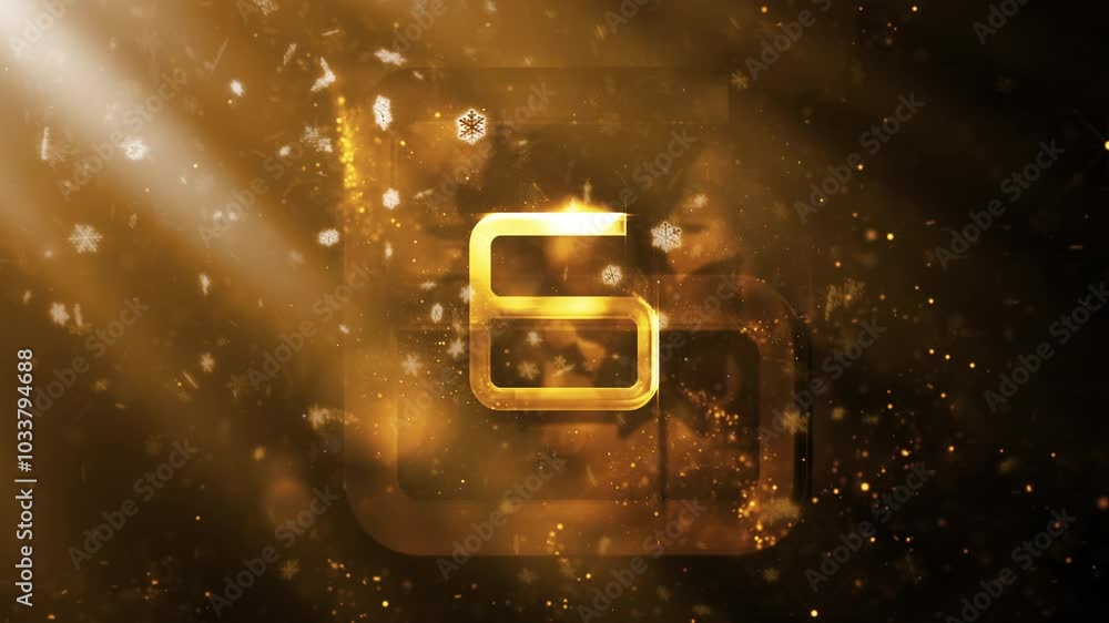 Poster countdown from ten to zero seconds to 2025 happy new year golden text with flare light and flow snow