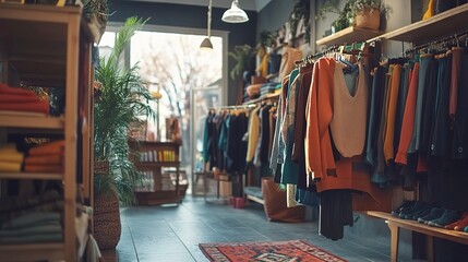 Naklejka premium Cozy Clothing Store Interior with Colorful Apparel