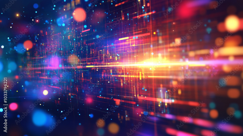 Poster an abstract technology backdrop designed with a futuristic and colorful digital theme, perfect for s