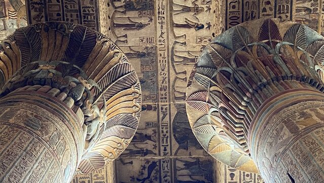 Khnum Temple Columns and Hieroglyphic Carvings &ndash; Esna, Luxor, Egypt | Ancient Egyptian Architecture