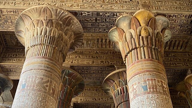 Khnum Temple Columns and Hieroglyphic Carvings &ndash; Esna, Luxor, Egypt | Ancient Egyptian Architecture