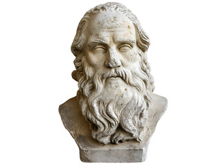 Obraz premium weathered stone bust ancient greek philosopher isolated background long beard 