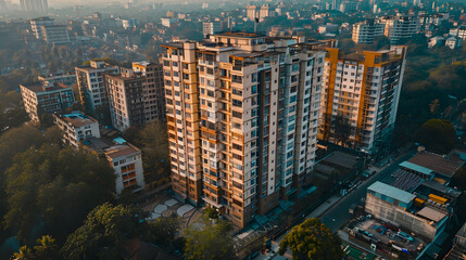 Residential multistory apartment buildings with city road at Rajarhat area of Kolkata India