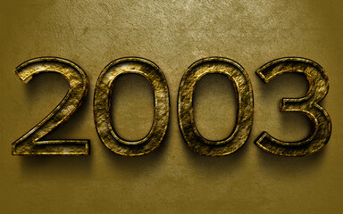 3D dark golden number design of 2003 on cracked golden background.
