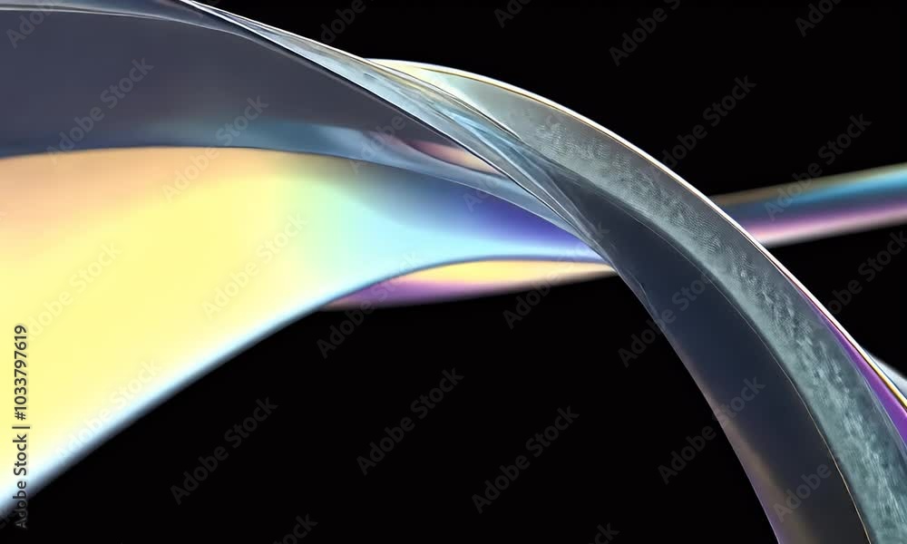 Poster 3d abstract background wave with glowing lines iridescent colors against a black background