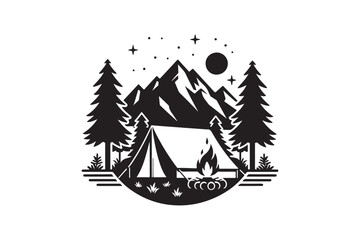 Camping tent silhouette vector illustration, Camping tent silhouette