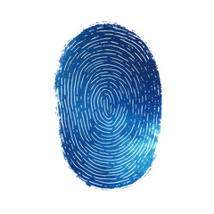 Creative fingerprint design with blue tones on a white isolated background.