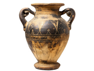 Ancient Roman amphora decorative handles ceramic vessel isolated background
