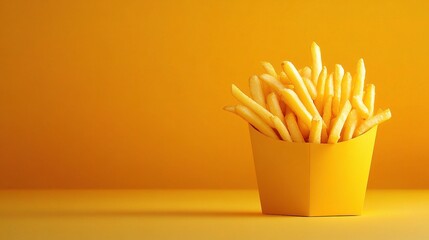 Crispy French Fries in Bright Yellow Background