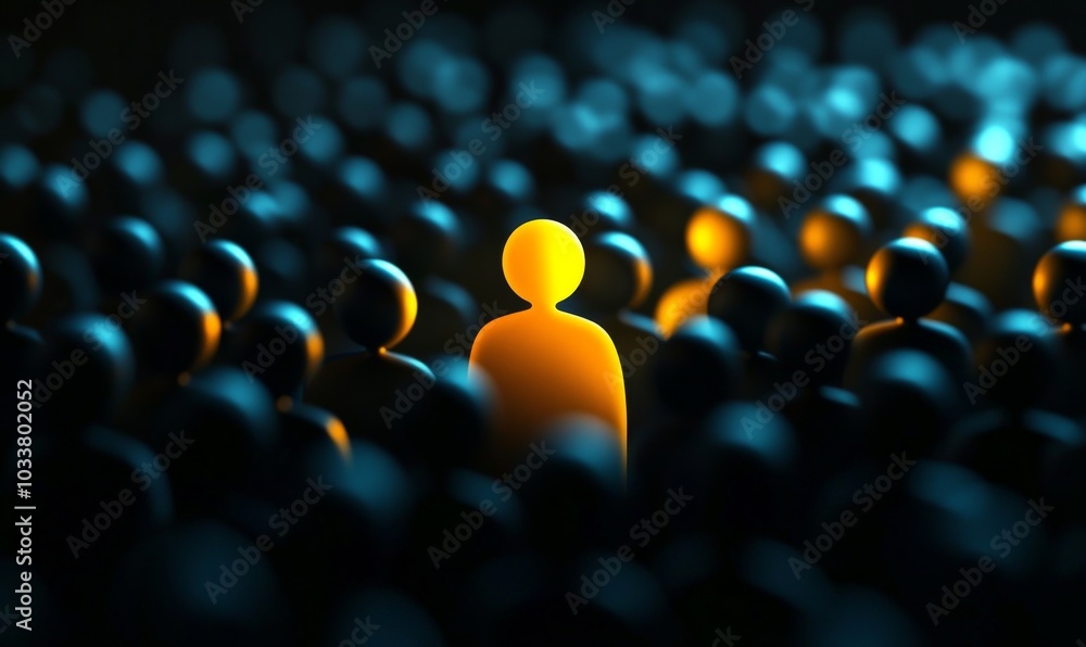 Poster Vibrant Orange Figures Standing Out in Unity Against a Dark Background, Creating a Sense of Depth and Togetherness