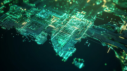Contour map of Cambodia designed with a technological electronics circuit pattern.




