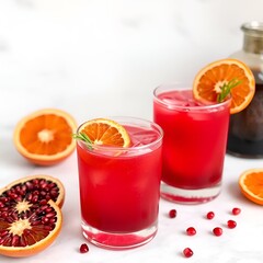 pomegranate mocktail with dehydrated orange garnish on top drinks 