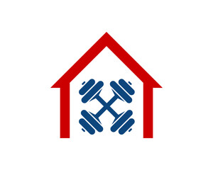 Dumbell crossed and house vector logo