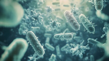 Microscope close-up of bacteria causing disease, highly detailed, with a focus on texture and structure, bright, clinical lighting highlighting the intricacies, realistic biological rendering with a
