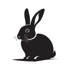 Rabbit Silhouette in Shadow on White Background Art.