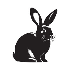 Rabbit Silhouette in Shadow on White Background Art.
