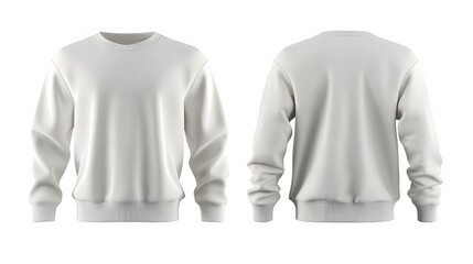 Mockup men sweatshirt with long sleeves isolated on white background. Front and back view. 3d rendering. 