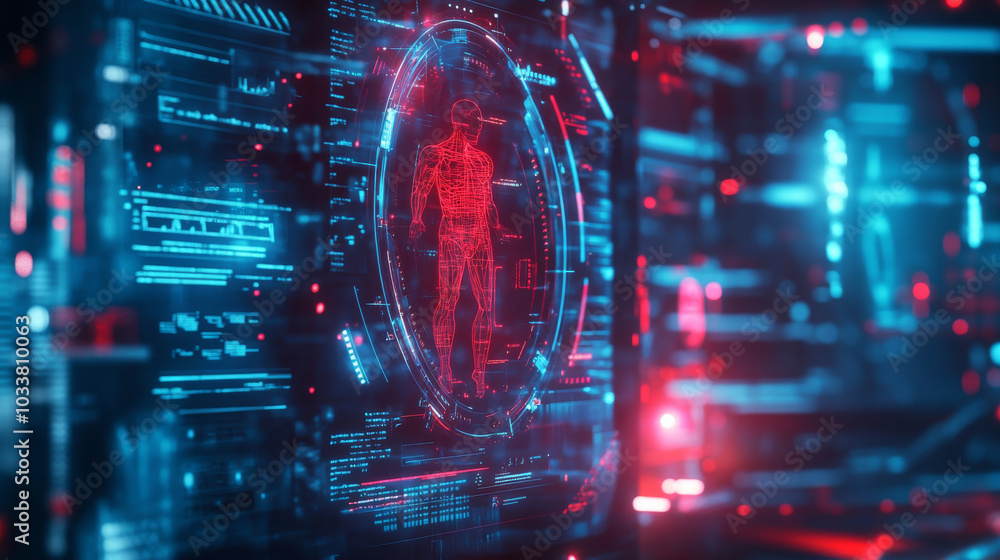 Poster a futuristic healthcare software hud background in a sci-fi cyberpunk style. this head-up display fe