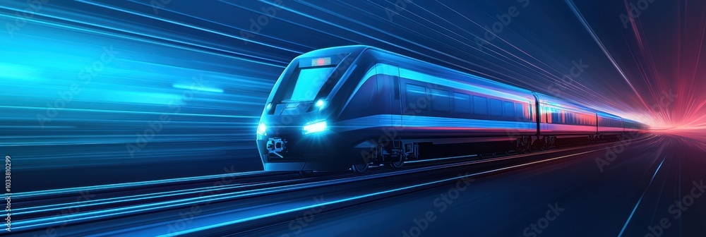 Poster a streamlined train icon moves effortlessly along smooth tracks, highlighting a blend of technology 
