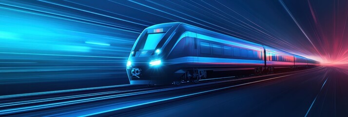 A streamlined train icon moves effortlessly along smooth tracks, highlighting a blend of technology and modern design in transit. Generative AI