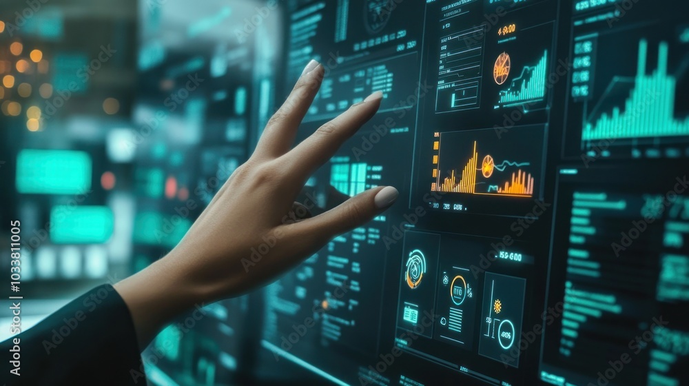 Poster hand interacting with data visualization