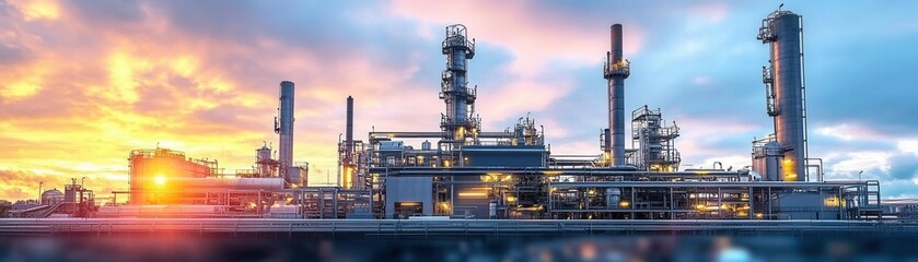 Obraz premium Fuel processing plant with clean lines, modern design, advanced technology