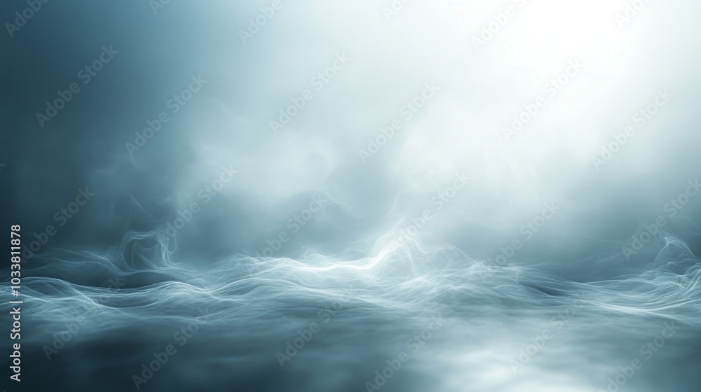 Leinwandbilder A thick layer of fog blankets the water, creating a serene and mystical environment. The soft light at dawn illuminates the scene, enhancing its tranquil and calming effect.