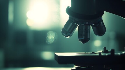 Obraz premium Close-up of a Microscope Lens with a Green Background