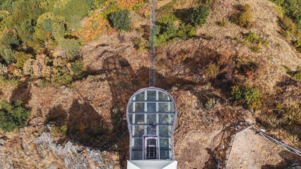 Sasso di Castalda, Italy - August 2024: Aerial View of Long Suspended Footbridge