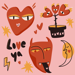 Valentin’s day vector set on a pink background 
