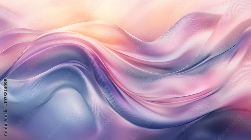 Poster Abstract pastel colored background of flowing fabric waves, creating a sense of elegance and movement with its smooth curves and soft hues