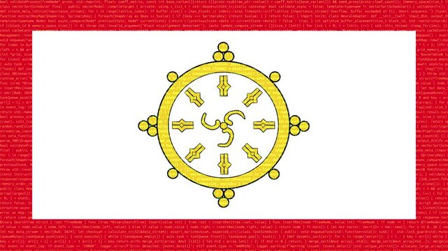 Binary code on flag of Sikkim. Program source code or Hacker concept on Sikkimese flag. Sikkim digital technology security, hacking or programming