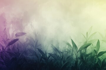Fototapeta premium Silhouetted Green Leaves Against a Foggy Background