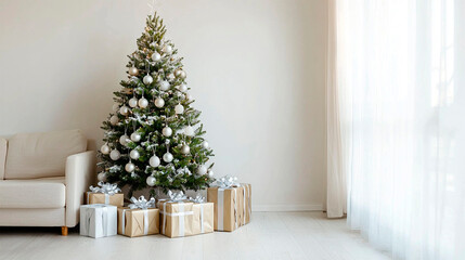 Cozy room of a house with typical Christmas decorations, Christmas postcard