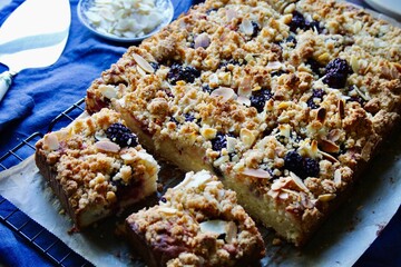 Bramble Streusel Cake Sliced (Blackcurrants, Almonds)