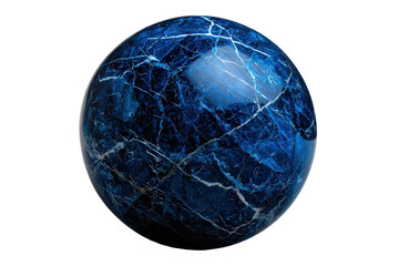 Blue marble sphere with intricate patterns white background, transparent background