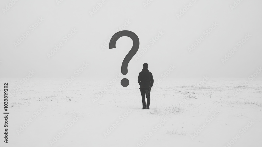 Poster a minimalistic design featuring a single, large question mark in the center of the frame, set agains