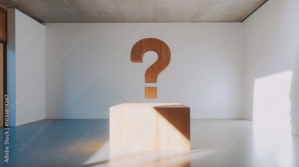 Poster a minimalistic design featuring a single, large question mark in the center of the frame