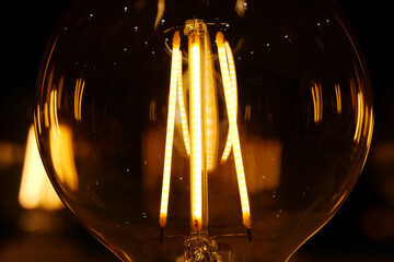 Light bulbs with big yellow filaments inside in vintage style