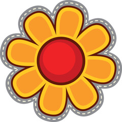 Flower textile label. Hipster fabric stitched label