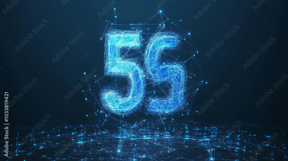 Poster new technology concept representing internet connection through 5g, illustrating the entire network 