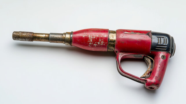 An old gasoline blowtorch displayed against a white background. The blowtorch features insulated components.




