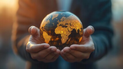 Fototapeta premium Businessman s hands with floating international financial markets, showcasing global portfolio diversification